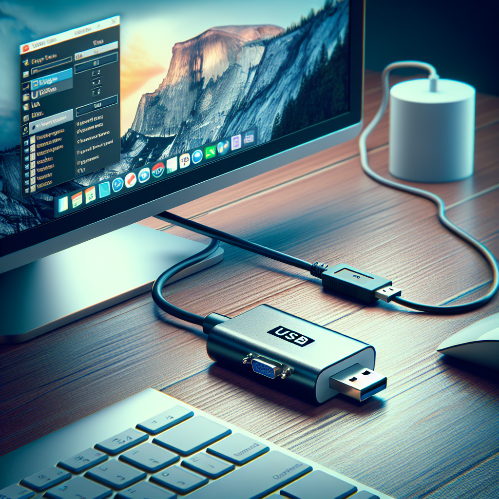 "USB to VGA adapter connected to a laptop for hot-swapping display, illustrating compatibility and convenience in connecting multiple monitors."